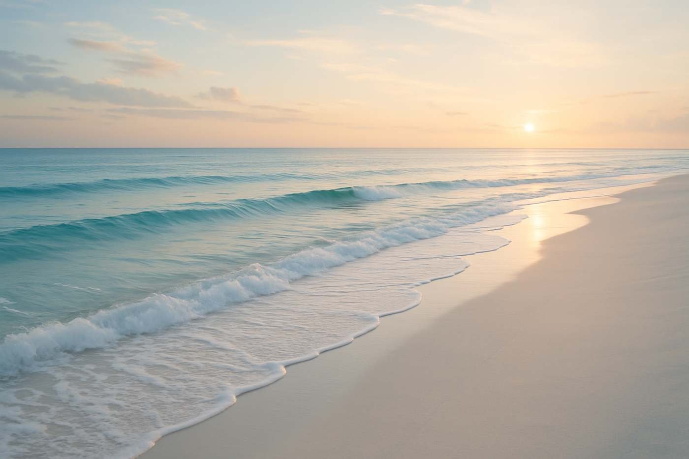 Calm waves on a white sand beach near Miami, FL