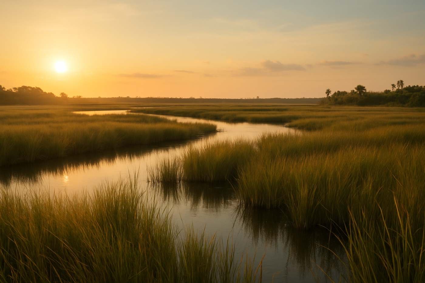 A Florida wetland at golden hour near Miami, FL